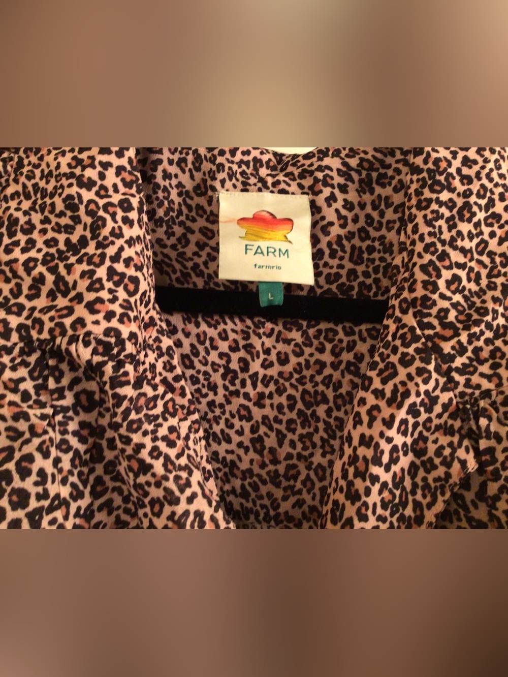 FARM RIO /Baby Leopard Long Ruffle Sleeve Maxi Shirt Dress - Sz. L - Picture 9 of 16